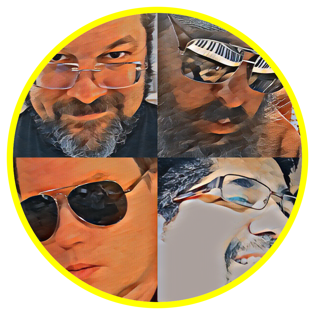 Apollo 13 band member photos centered within a thin yellow circle. A member is in each quadrant, with Shannon Savoie in the top-left, Mike MacFarland in the top-right, Will Dinkel in the bottom-left and Danny Rojas in the bottom-right.